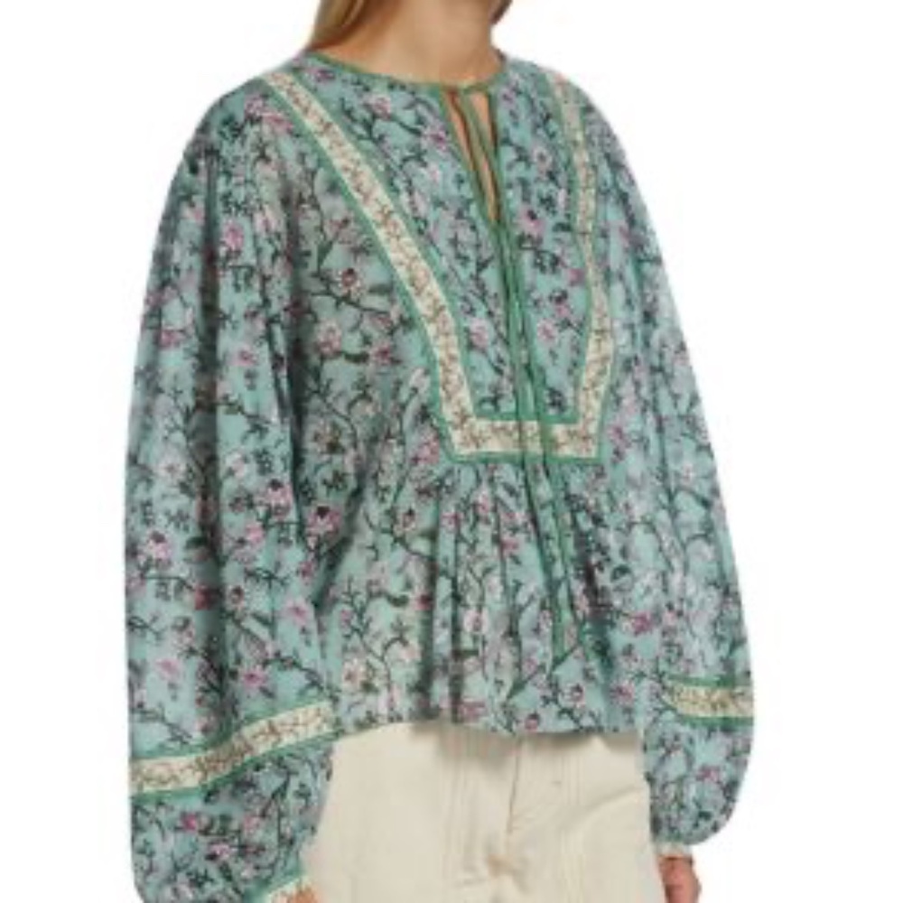 ISABLE MARANT GAYLE FLORAL PRINT TIE-NECK BLOUSE IN GRÜN - size 36 (US 4/6)